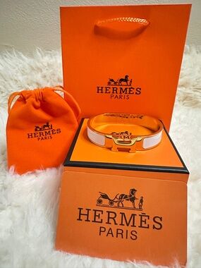 Hermès Clic H Bracelet in Gold & White